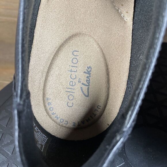 Clarks Shoes Women’s 8 M Emslie Warren Black Leather Block Heel Slip On Zip EUC - Picture 6 of 10